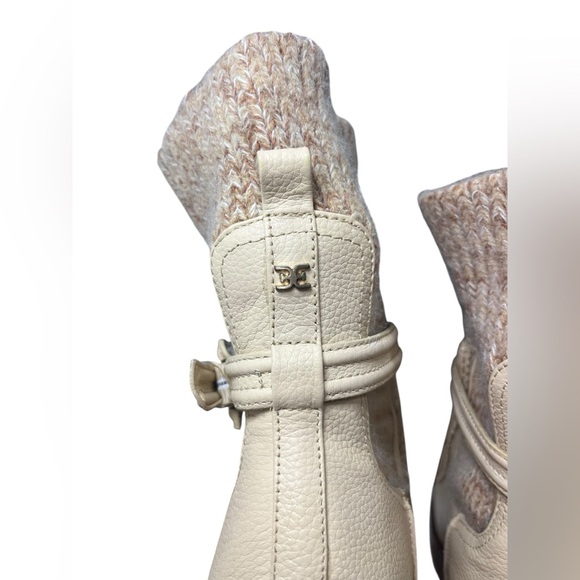 Sam Edelman Cream Leather Knit Cuff Heeled Boots, Austrian Wool - Picture 7 of 13